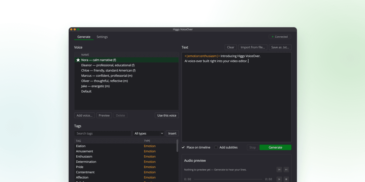 Introducing Higgs VoiceOver: AI voice-over in your editor