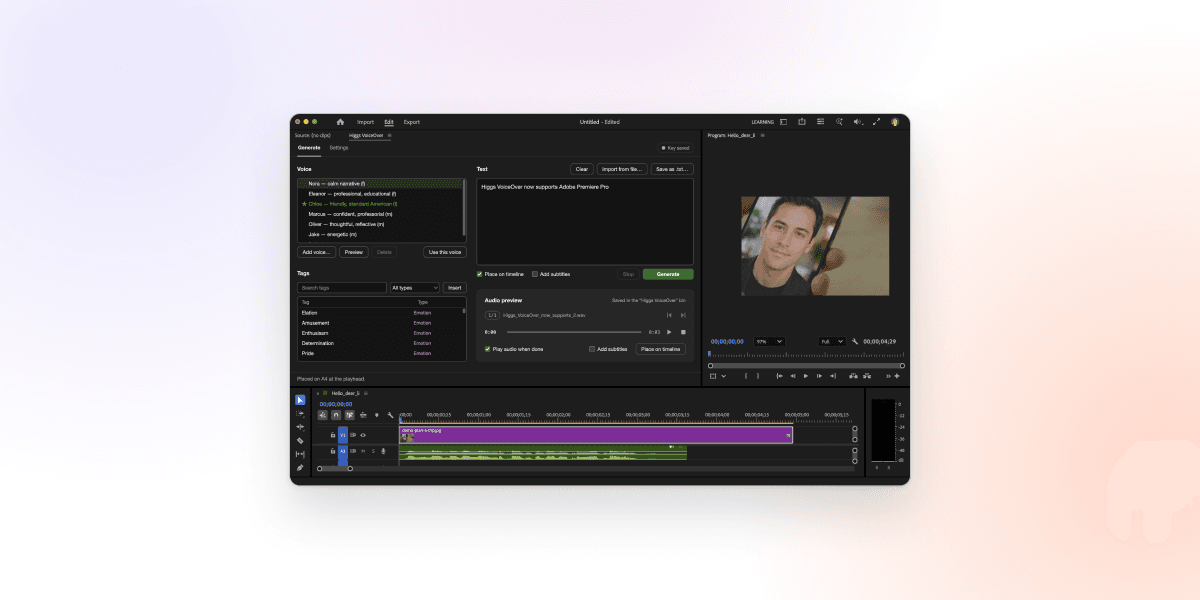 Higgs VoiceOver now supports Adobe Premiere Pro