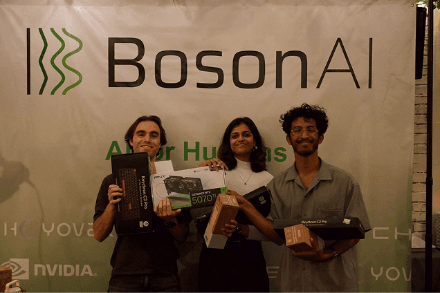 EchoCharlie’s winning team accepting their prizes at the 2025 Toronto hackathon